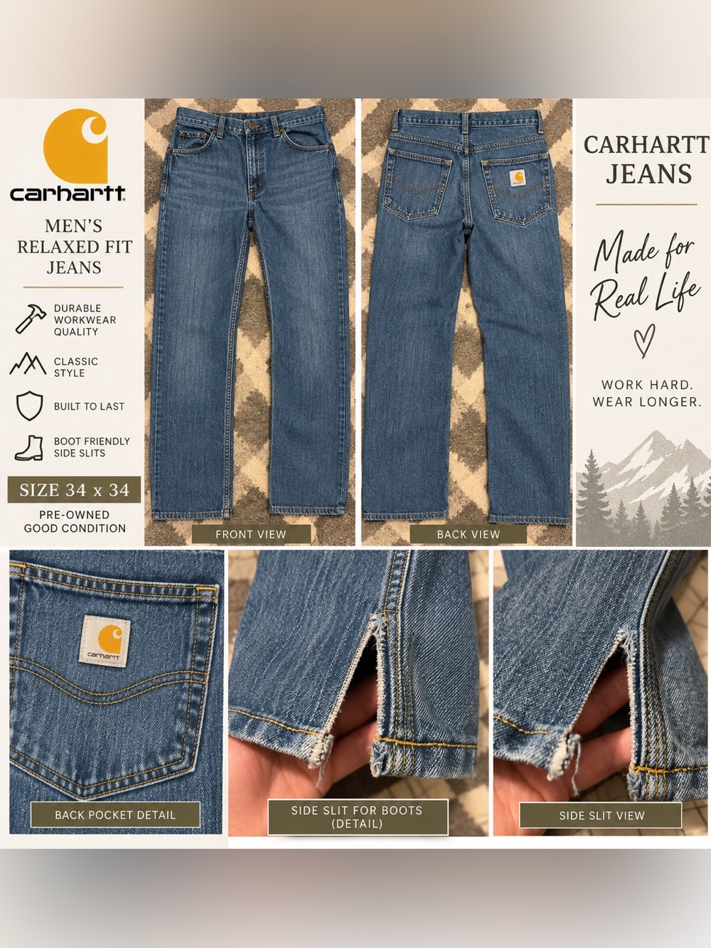 Carhartt Men's Straight-Leg Blue Denim Jeans